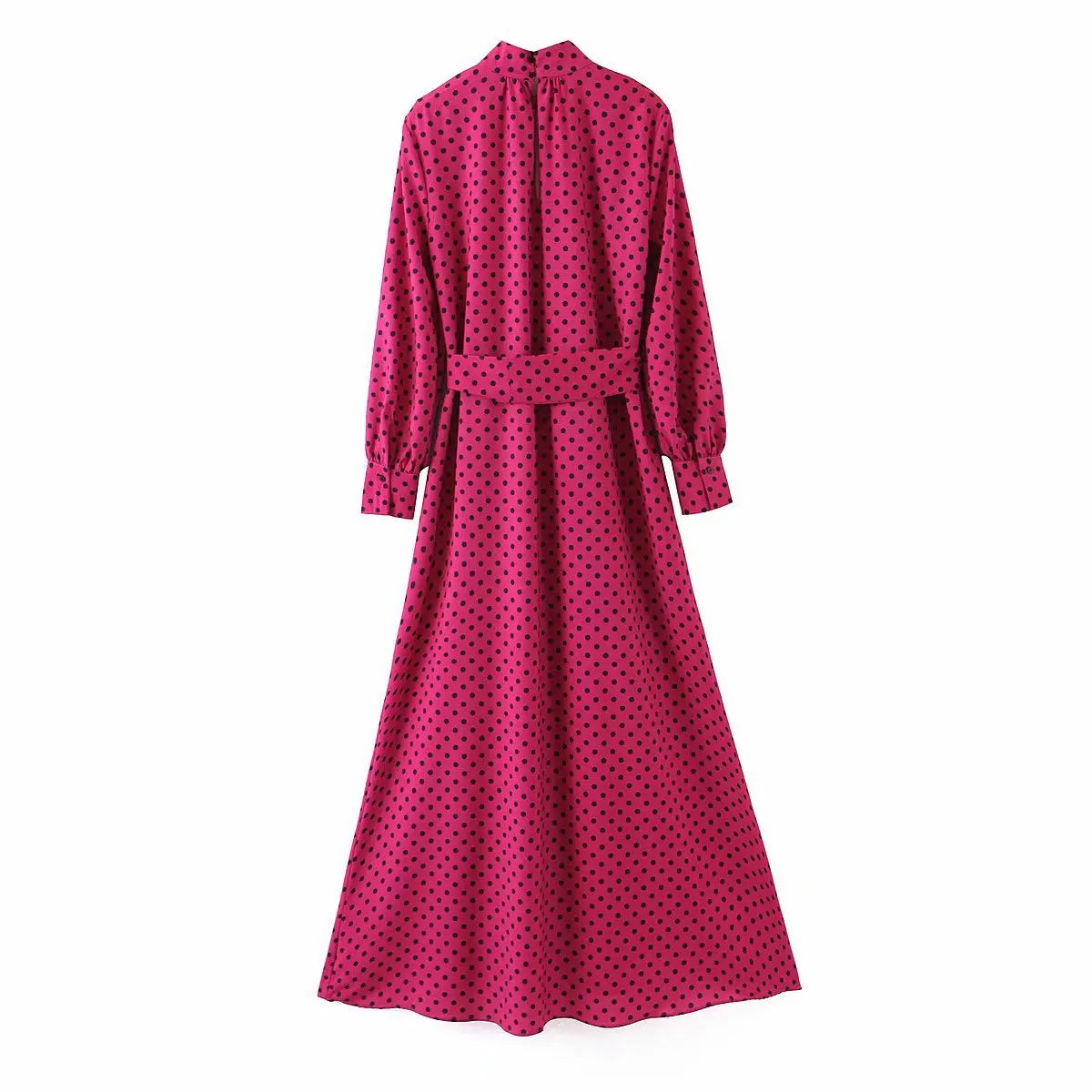 

Women Chic Polka Dots Long Dress Long Sleeve Bow Tie Sashes Female Office Wear Stylish Chic Dresses Vestidos