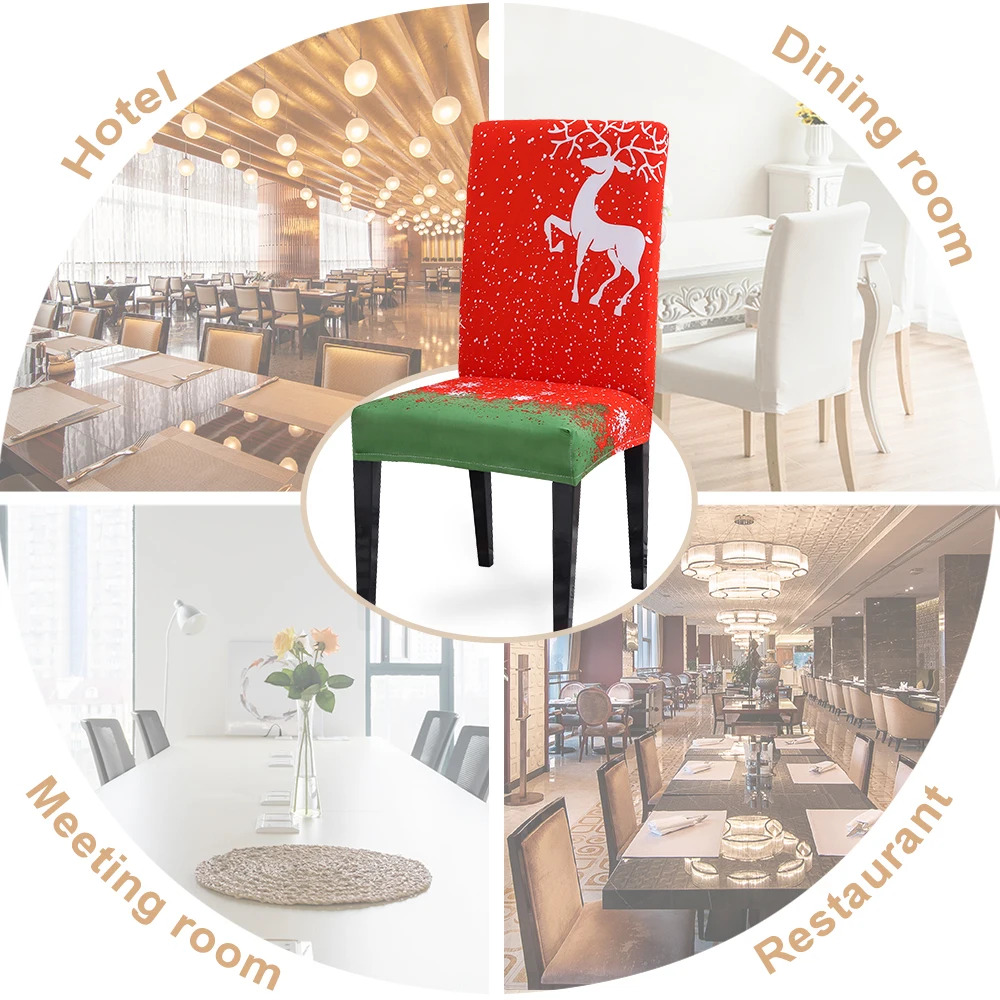 Christmas Decor Dining Room Chair Cover Removable Washable Stretch Seat Cover Universal Size Chair Covers Seat Slipcovers