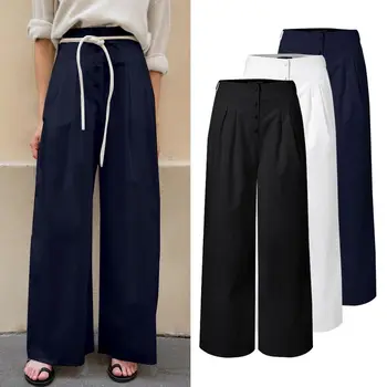 

Wide Leg Trousers ZANZEA Women's Pants 2020 Fashion Solid Long Pantalon High Waist Pockets Palazzo Loose Streetwear Bottoms 5XL