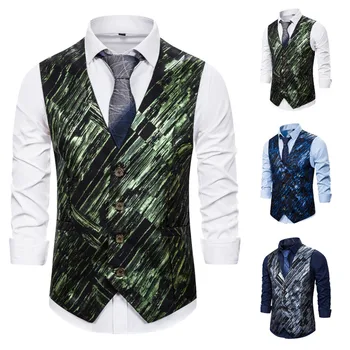 

Brand Vest Men 2019 Fashion Glossy Twill Single Breasted Suit Waistcoat Wedding Sleeveless Jacket Hip Hop Party Prom Costumes
