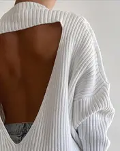 

Women's hollow out backless bat wing sleeve knitted sweater