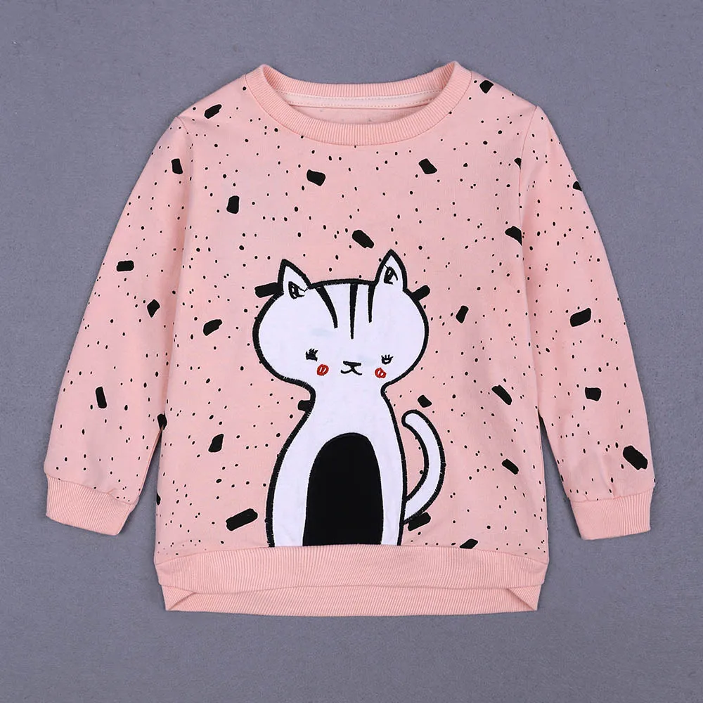 

2019 New Girls Sweatshirts Toddler Baby Long Sleeve Cartoon Cat Print Tops Outfits Clothes Winter Autumn Sweater Sweatshirt