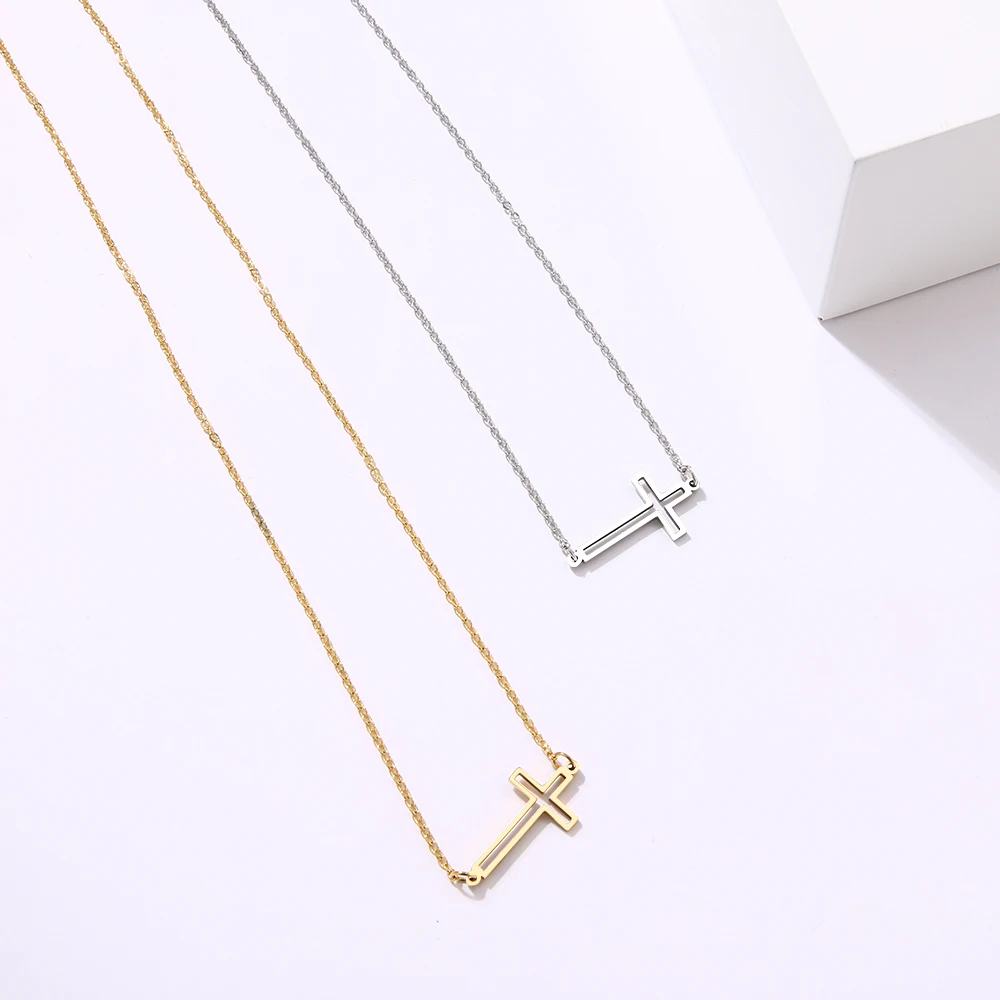 CACANA New Cross Necklaces And Pendants For Women Stainless Steel Gold Colour Male Pendant Necklaces Prayer Jewelry Friend Gift