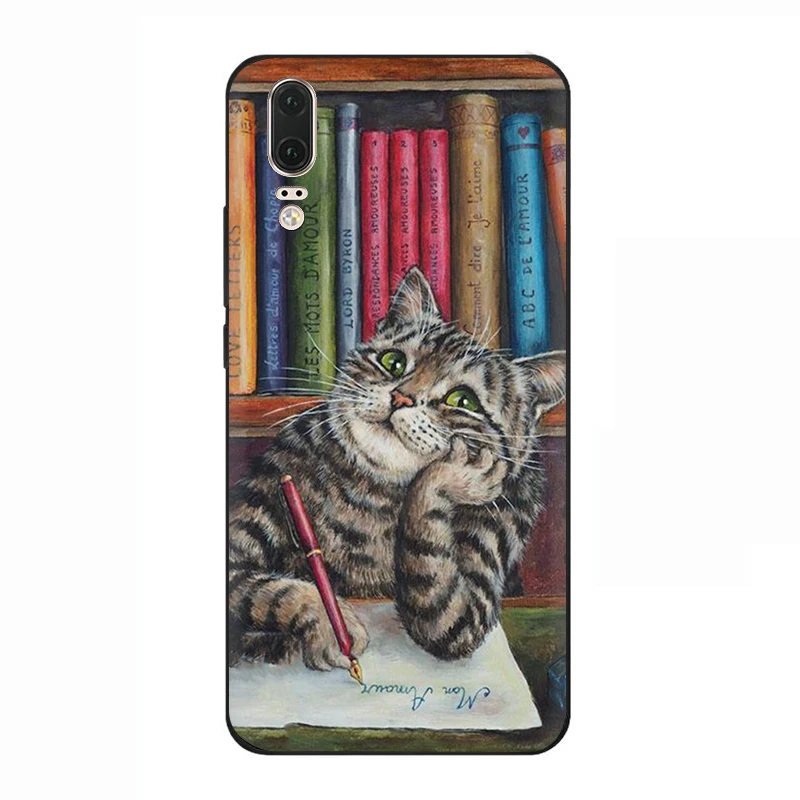 B3 Cats and library tree soft silicone phone cover for Huawei P8 P9 Lite Mini P10 P20 P30 Lite Pro P Smart Z Plus - Цвет: B3
