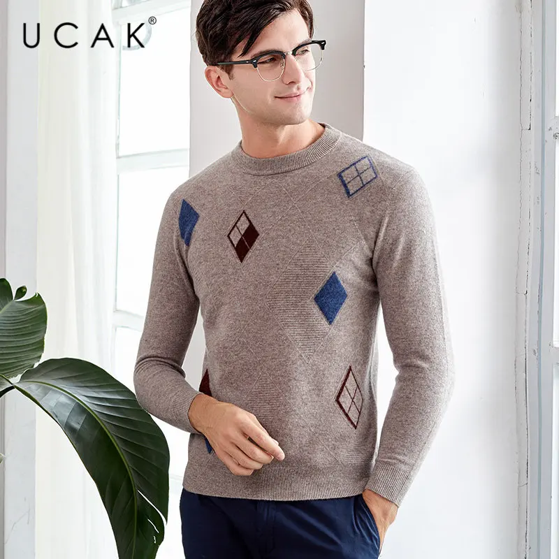 UCAK Brand Merino Wool Sweater Men Streetwear Casual Plaid O-Neck Pull Homme Autumn Winter Soft Warm Cashmere Pullover Men U3040 UCAK Brand Merino Wool Sweater Men Streetwear Casual Plaid O-Neck Pull Homme Autumn Winter Soft Warm Cashmere Pullover Men U3040