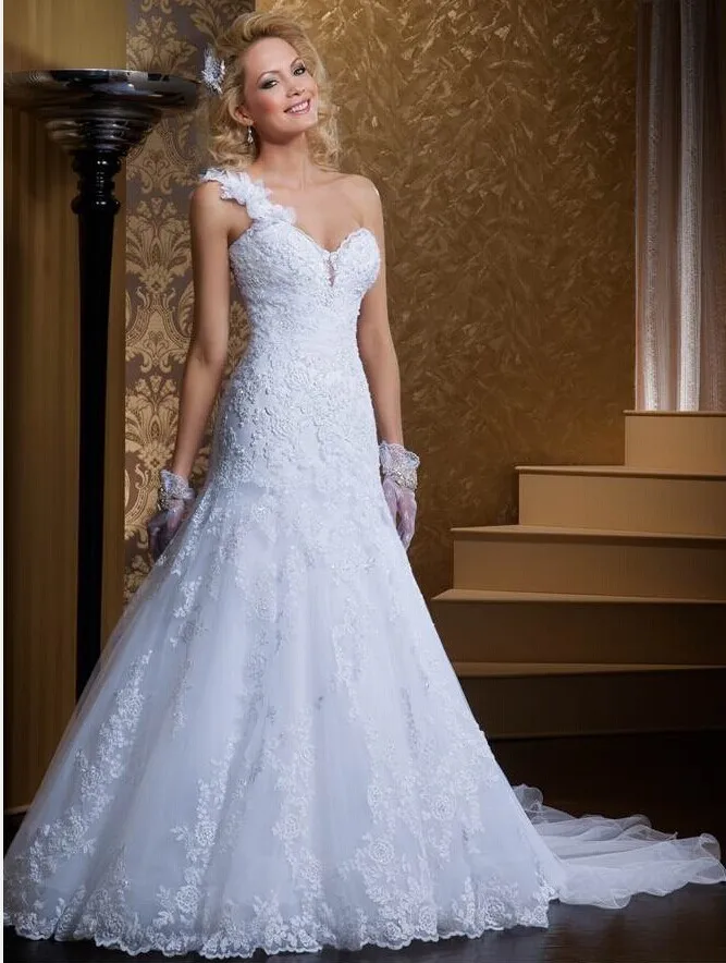 Бразилия Горячая Распродажа Кружева Аппликации vestido de noiva одно плечо свадебное платье со съемным шлейфом Мать невесты платья