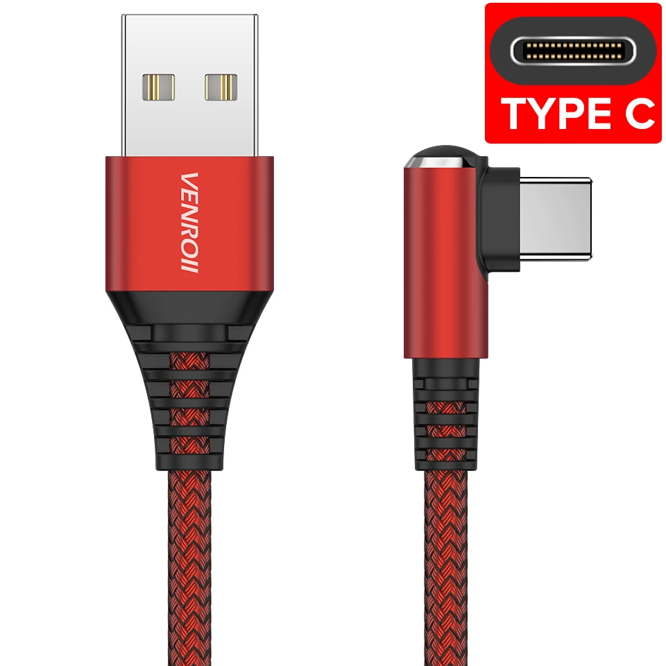Красный Venroii type-C кабель для samsung Galaxy S9 S8 Plus A50 USBC Быстрая зарядка type-C кабель для мобильного телефона Xiaomi Oneplus 6t 7 Pro - Цвет: Красный
