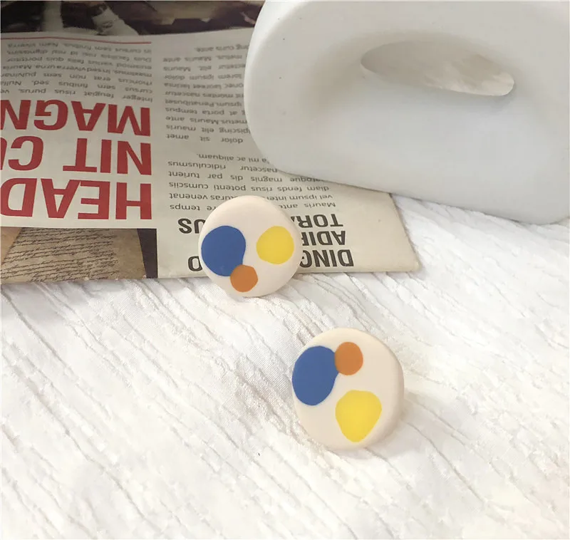 UJBOX японские корейские мягкие глиняные серьги-гвоздики палитра винтажная картина маслом для женщин девушек без ушей серьги аксессуары - Окраска металла: Stud need ear hole