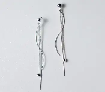 

100% Women's Real. 925 Sterling Silver Fine Jewelry Twisted Straight Bar &Smaller Bigger Bead Long Earrings Dangle gtle2019