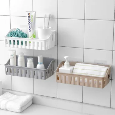 

Hole-free bathroom shelf toilet articles plastic wall shelf to receive basket gargle storage holder