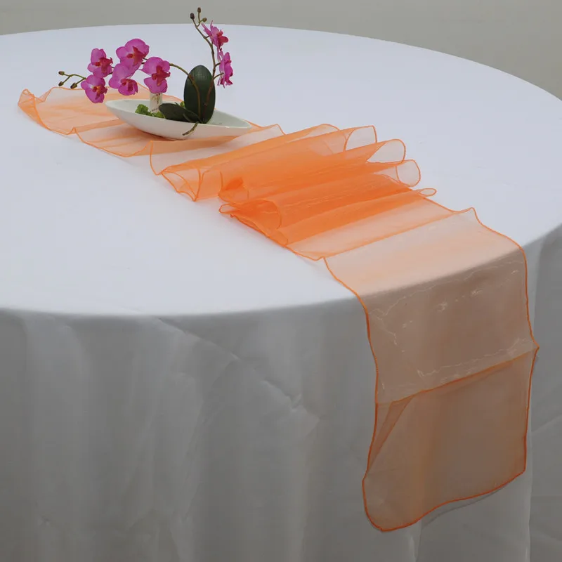 10pcs 30 x 275cm Sheer Organza Table Runners Table Flags Bow Sashes For Banquet Wedding Table Decoration Party Event Supplies