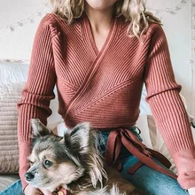 Autumn Winter Knitted Sweater Women V-neck Slim Pullovers Sweater Ladies Wrap Sweaters Female Casual Sweater Jumper Autumn Winter Knitted Sweater Women V-neck Slim Pullovers Sweater Ladies Wrap Sweaters Female Casual Sweater Jumper