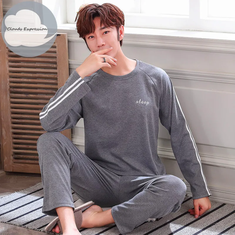 cheap pajama pants Autumn Winter Knitted Cotton Cartoon Men's Pyjamas Couple Pajamas Set Casual Male Sleepwear Pyjamas Night Pijamas Homewear 4XL pajama bottoms