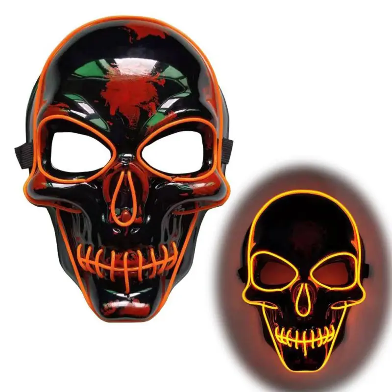 Halloween Skeleton Mask LED Illuminated Scary EL-Wire Mask Light Up Festival Cosplay Costume Supplies Party Mask Glowing Props