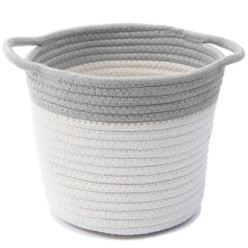 

LIXF Creative Cotton Rope Art Storage Bucket Desktop Debris Cleaning Storage Basket and Wind Simple Storage Basket Gray + White