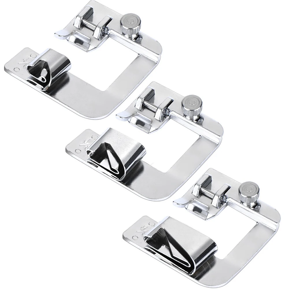 

3Pcs Wide Foot Set Hemmer Adjustable Rolled Hem Snap-On Presser For Domestic Sewing Accessories Presser Feet Kit