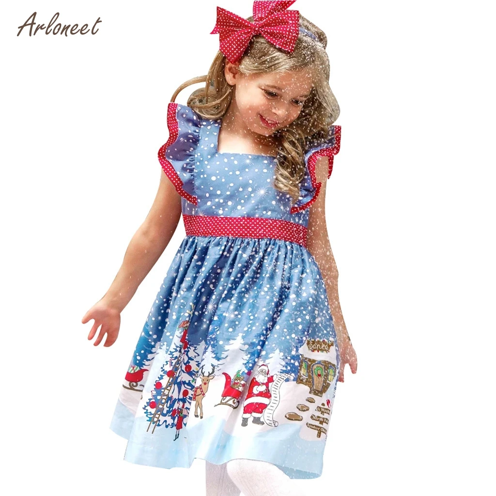 ARLONEETgirls/праздничные и свадебные платья с рукавами-крылышками; рождественское платье принцессы с принтом Санты и бантом; рождественское платье для малышей;