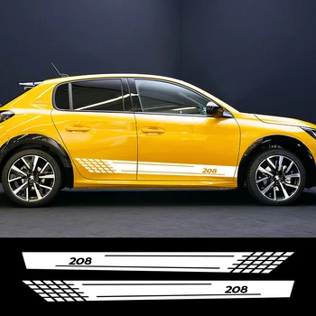 

2PCS For Peugeot 208 Graphical Vinyl PVC Stickers Auto Decoration Reflective Car Door Side Skirt Stripes Decals Car Accessories