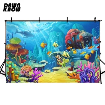 

DAWNKNOW Cartoon Seabed Fish Vinyl Photography Background For Baby Coral Photo Shoot Backdrop For Wedding Photo Studio lv476