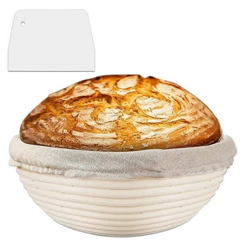 

Promotion! 9inch Banneton Proofing Basket, Bread Proving Basket with Cloth Liner, Dough Scraper, for Professional&Home Bakers