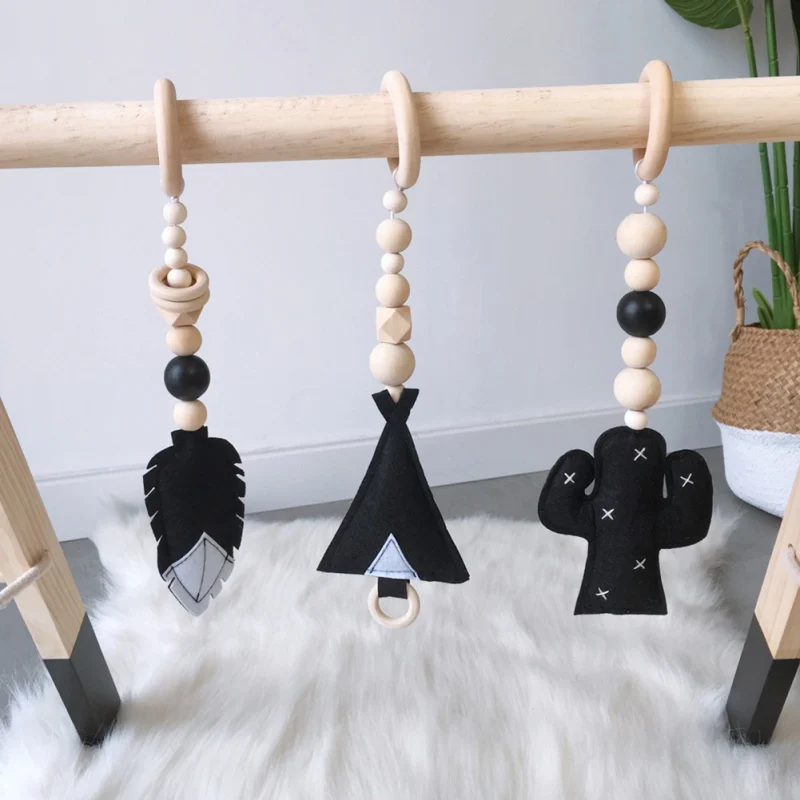 Nordic Felt Handmade Cloud Cactus Kids Room Wall Home Decor Ornament Hanging Nursery Room Wood Beads Hanging Accessories