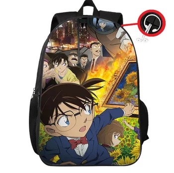 

Cartoon conan Backpack Children School Bags Headphone jack single layer package Boys/ Girls Book bag student Best Gift tide