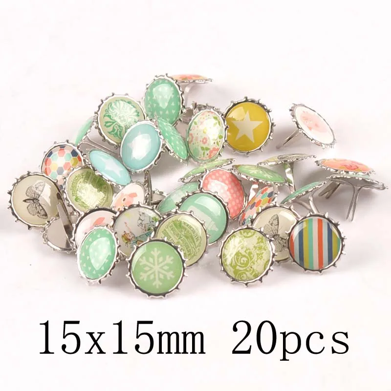 15x15mm 20pcs Mix винтажные изделия ручной работы штифтики для скрапбукинга, украшение фиксаторы-штифтики Изделия из металла украшения CP2583 - Цвет: 15x15mm 20pcs