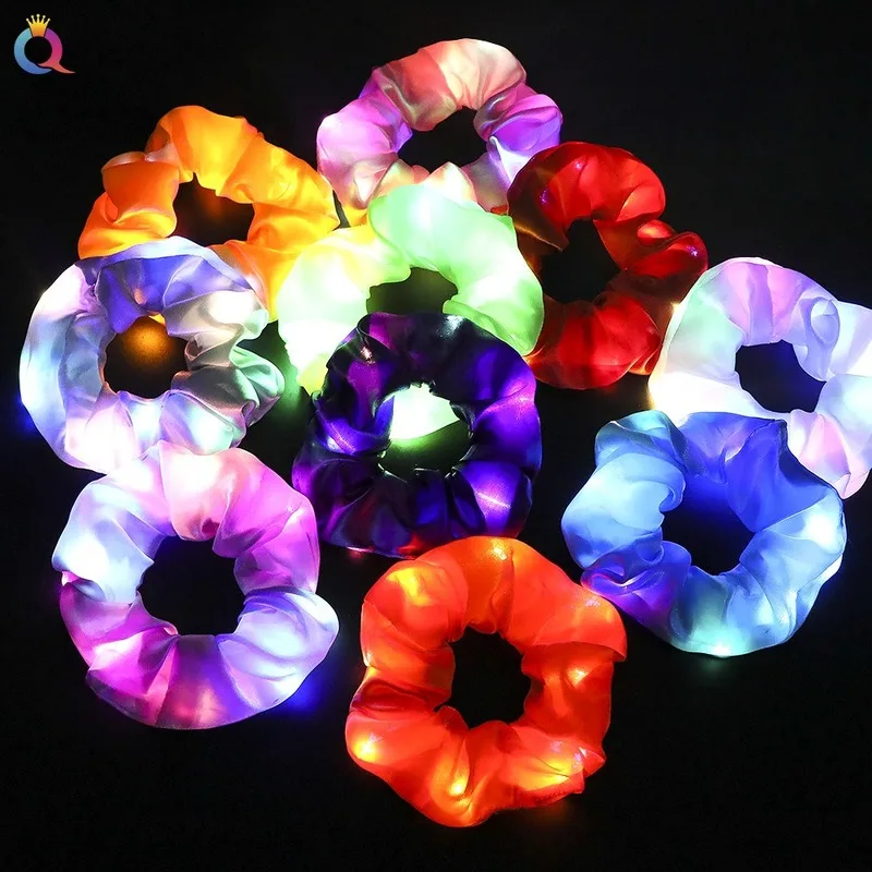 

Girls LED Luminous Scrunchies Women Hearwear Hair Tie Hairband Ponytail Holder Elastic Hair Bands Solid Color Hair Accessories