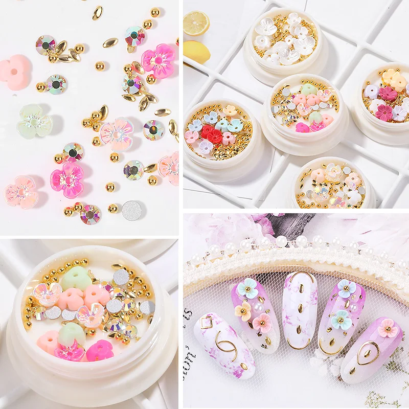 Mixed Styles Shell Flower Gold Rivets Beads Nail Tips Decoration for Nail Art Rhinestones Decal Accessories DIY Manicure Tools