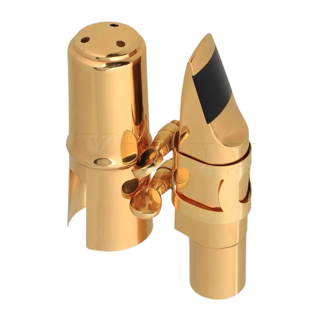 Yibuy золотой 7# латунь саксофон мундштук с крышкой Лигатура для B-плоский тенор саксофон