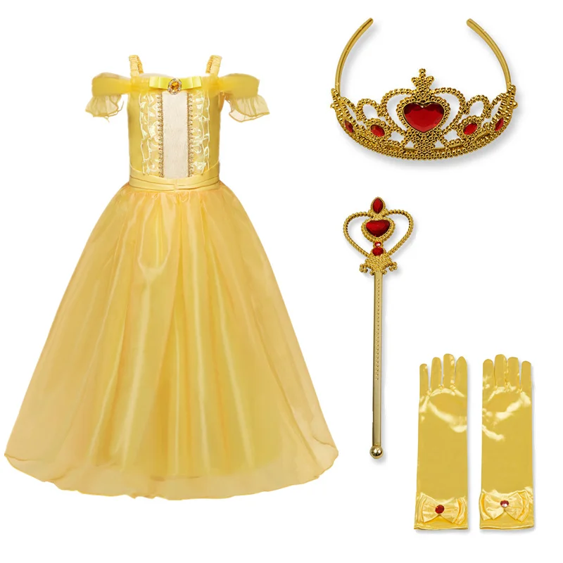 Рождественские детские платья; платья принцессы Беллы для девочек; карнавальный костюм Анны и Эльзы; вечерние платья для девочек