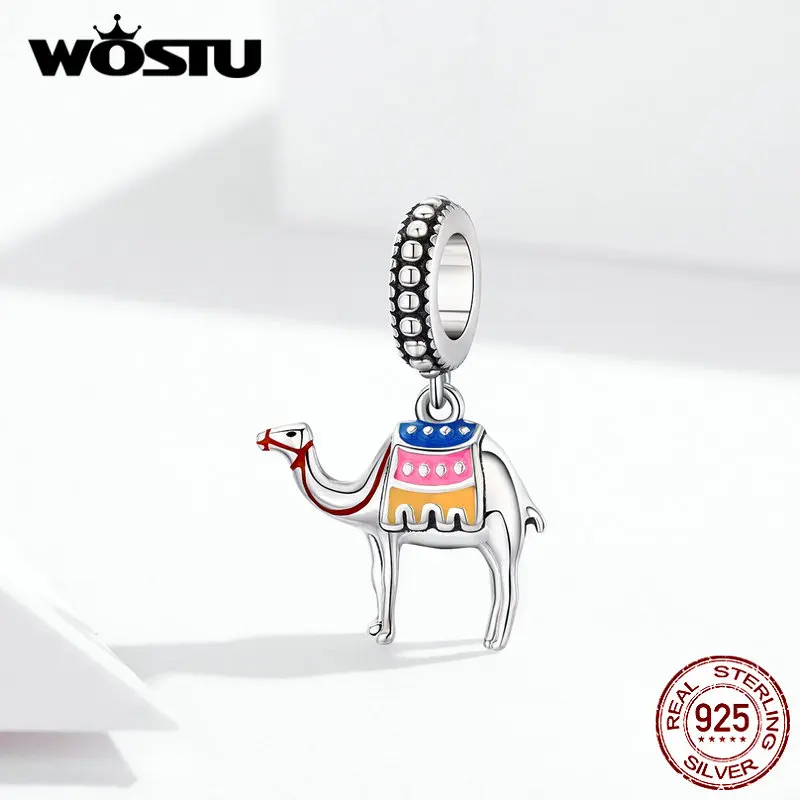 WOSTU, 925 пробы, серебряные верблюды, болтаются, подходят для оригинального браслета, подвеска, ожерелье, серебро 925, изготовление ювелирных изделий BKC1376