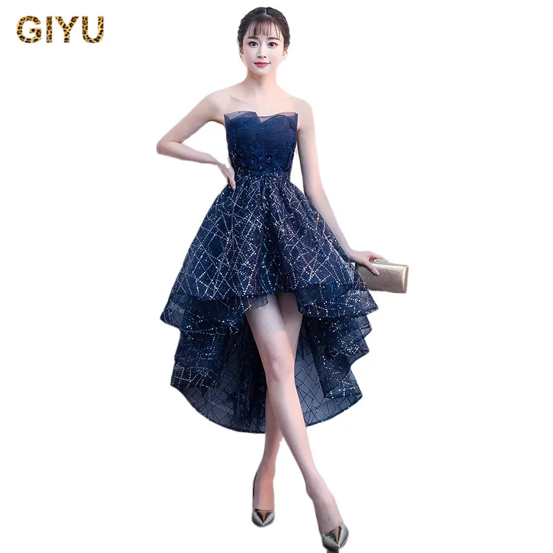 

Elegant Short Evening Dress Sequin A Line Strapess Party Ball Gown Sexy Backless Sleeveless Women Prom Dresses Celebrity Vestido