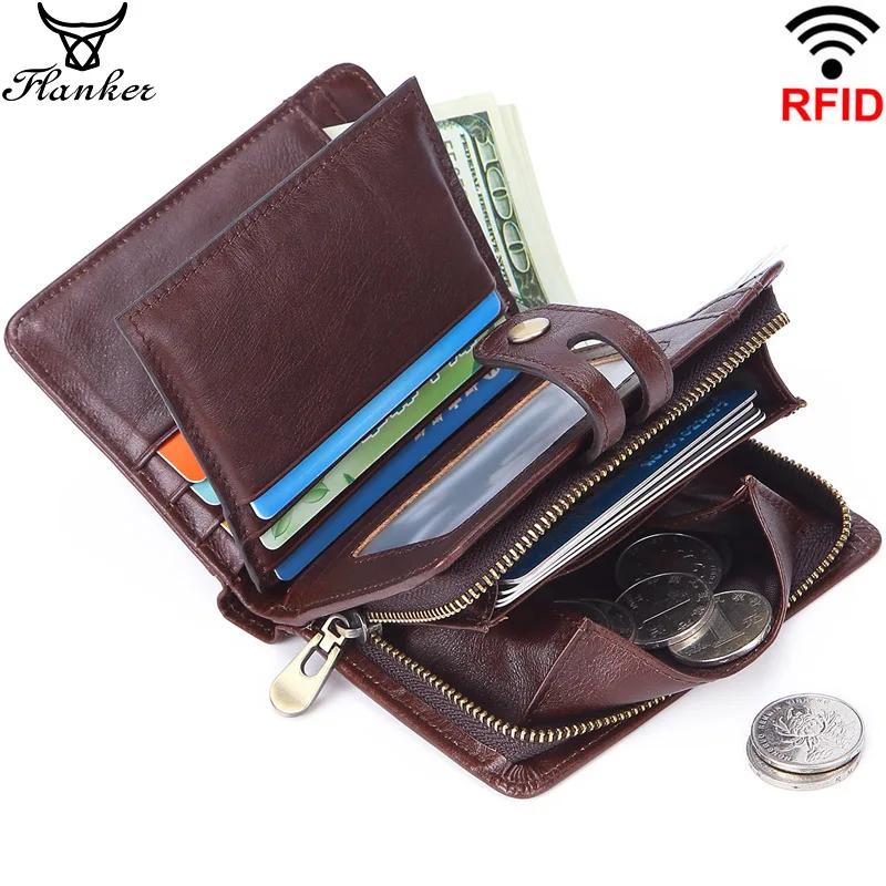 Flanker натуральная кожа Rfid кошелек повседневный мужской брендовый короткий кошелек для монет маленькие кошельки Держатель для карт карман на молнии мужская сумка для денег