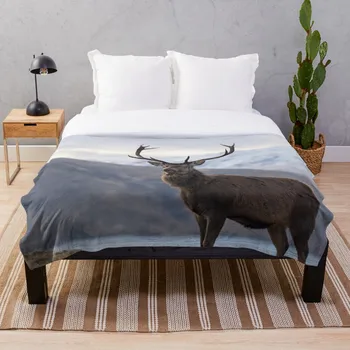 

Red Deer Stag in Highland Scotland Blanket Wool Flannel Plush Blanket Bedspread For office Sherpa Blanket Couch Quilt Cover Trav