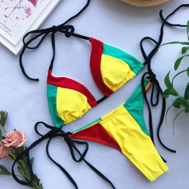 

New Women Color stitching Bikini Swimsuit Beach Bathing Suit Triangle Tankini CA