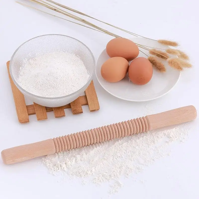 

1Pcs Wooden Thread Rolling Pin Whole Wood Pattern Baking Roller Flower Stick Baking Cake Pastry Dumplings Rolling