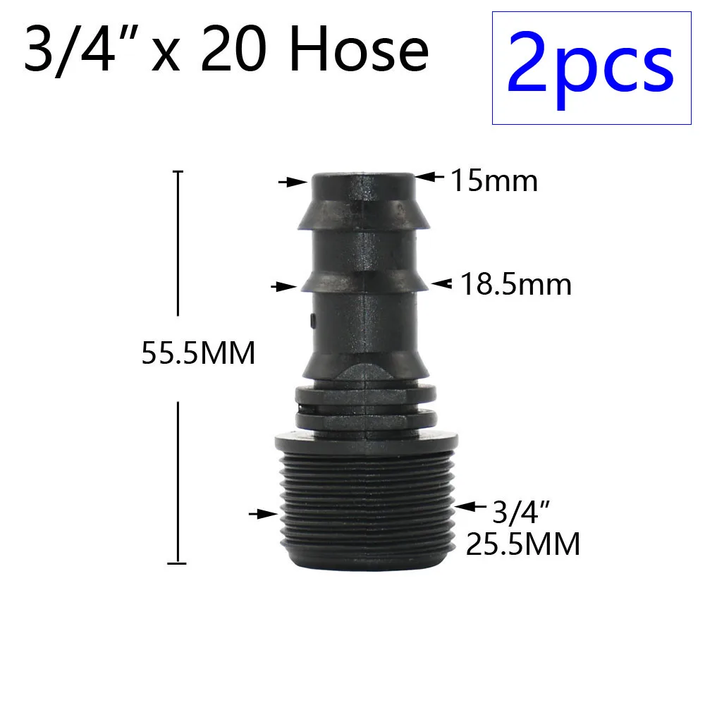 2pcs 1/2" 3/4" 1" Thread To Barb 16mm 20mm 25mm 32mm PE Hose Connector Adapter Gagriculture Irrigation System Pipe Coupler