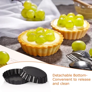 

6Pcs 3.9 inch Diameter Non-Stick Quiche Pan Removable Round Tart Mold Cake Mould Pans with Loose Bottom