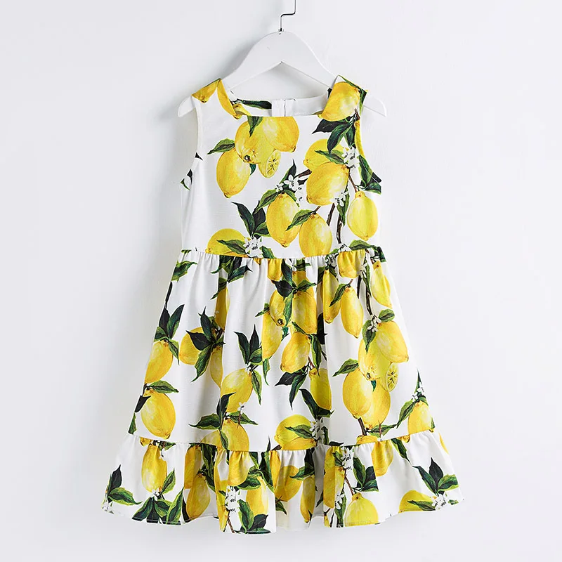 

2019 Autumn Single Layer Thin Lemon Printed Princess Dress Children Holiday Skirt Set-System Childrenswear CHILDREN'S Dress