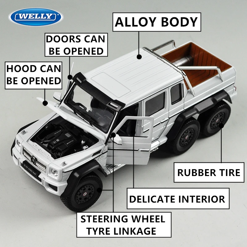 WELLY 1:24 Mercedes-Benz G-Class G63 6X6 модель автомобиля из сплава Модель автомобиля Моделирование Украшение автомобиля коллекция Подарочная игрушка Литье под давлением модель