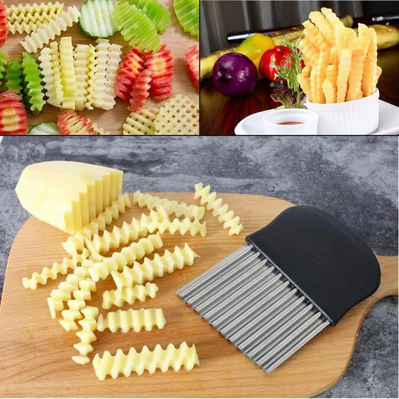 GOWA Crinkle Potato Cutter - Stainless Steel French Fries Slicer Handheld  Chipper Chopper Potato Carrot Chopping Knife Home