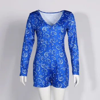 

wholesale and dropshipping Romper Women's Sexy Deep V Bodysuit Jumpsuit Print Short Sleeve Button Down Scoop Neck Tops Tracksuit
