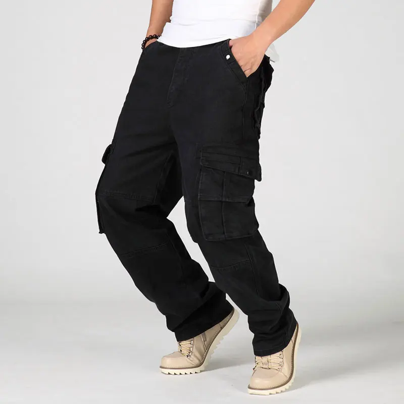 2021 Large Size Jeans Men Wide Leg Denim Pants Hip Hop Black Casual Baggy Rapper Skateboard Joggers Straight Trousers