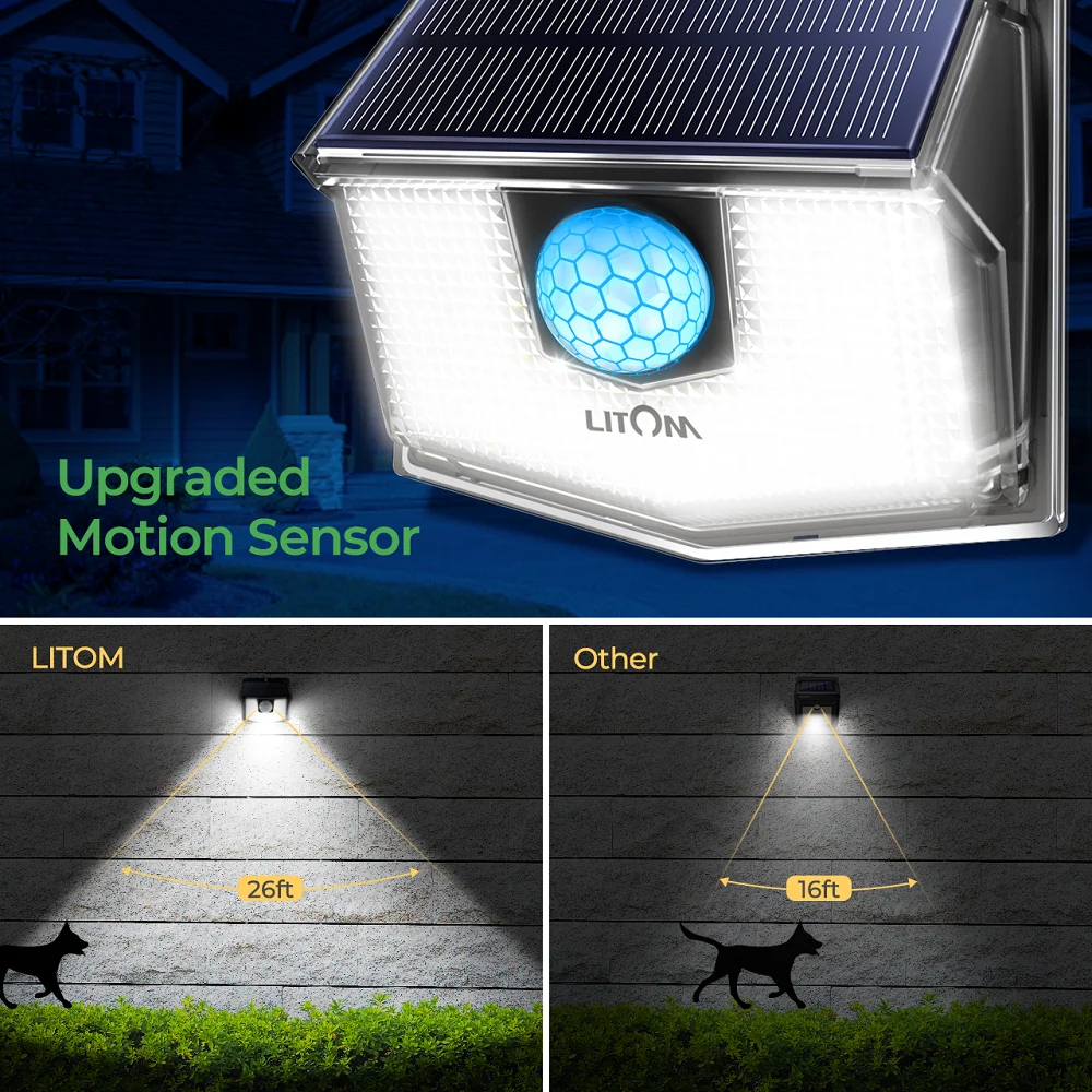 4 шт./лот LITOM 60 светодиодов солнечные садовые светильники IPX67 водонепроницаемый широкоугольный солнечный датчик движения модернизированные Настенные светильники новые лампы Solaire