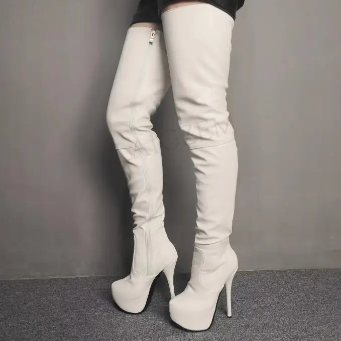LGZ834 Beige LAIGZEM/ г.; женские сапоги до бедра; Сапоги выше колена из искусственной кожи; сапоги на платформе; зимняя обувь на молнии; Botas Mujer; большие размеры 52 - Цвет: LGZ834 Beige