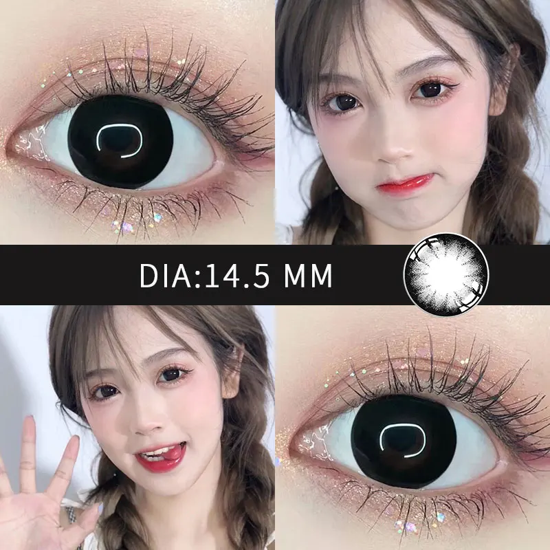 2 unids/par de lentes de contacto grandes y negras, cosméticos para ojos, lentes de contacto para miopía, lentillas de colores anual