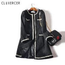 Новинка, Женское шерстяное пальто, Осень-зима, модное элегантное, с бисером, тонкое, длинное, твидовое, шерстяное, верхняя одежда для женщин, большие размеры