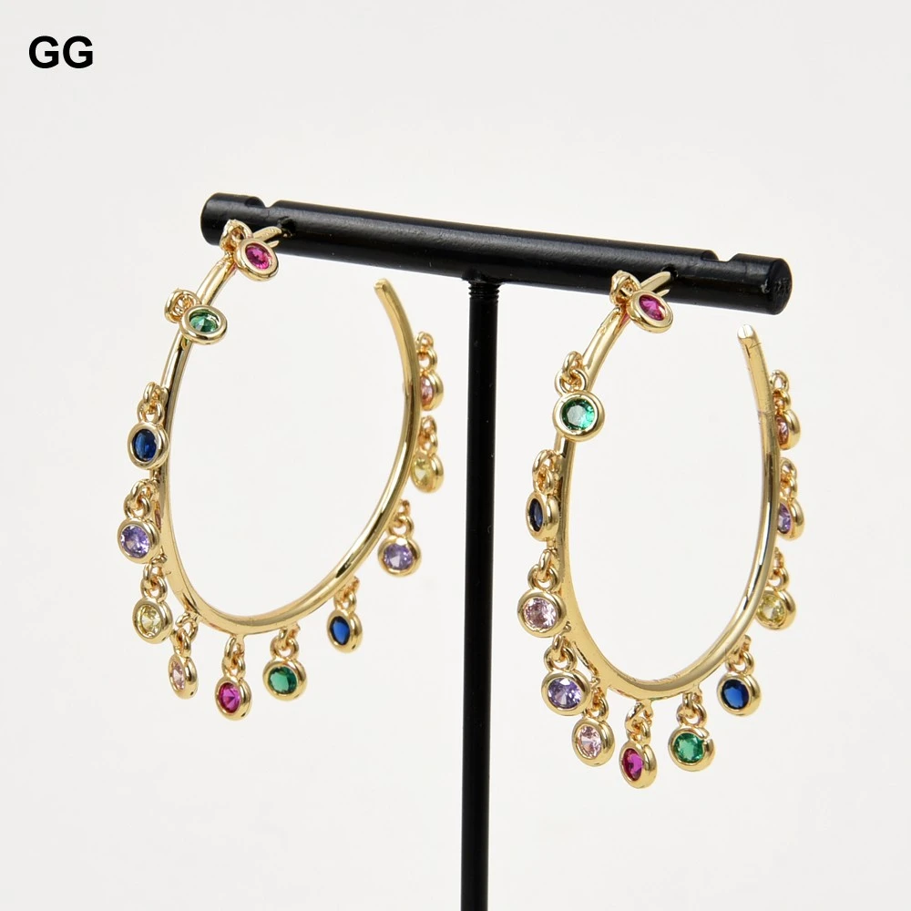 GG Jewelry Rainbow CZ Charm Earrings Jewelry Gold Color Circle Hoop