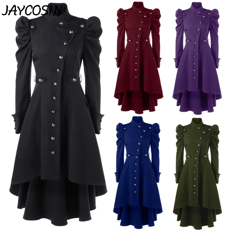 

JAYCOSIN Women Woollen Coat Vintage Steampunk Long Coat Gothic Overcoat Ladies Retro Jacket Button Outwear casaco feminino a8